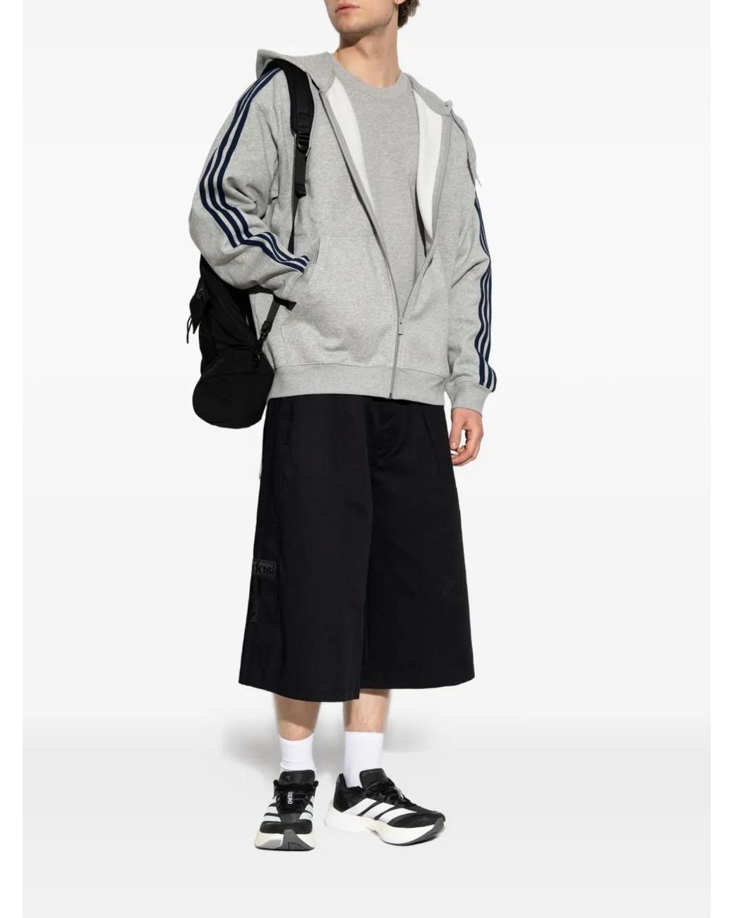 Adidas Gray 3-Stripes Zip-Up Hoodie for men