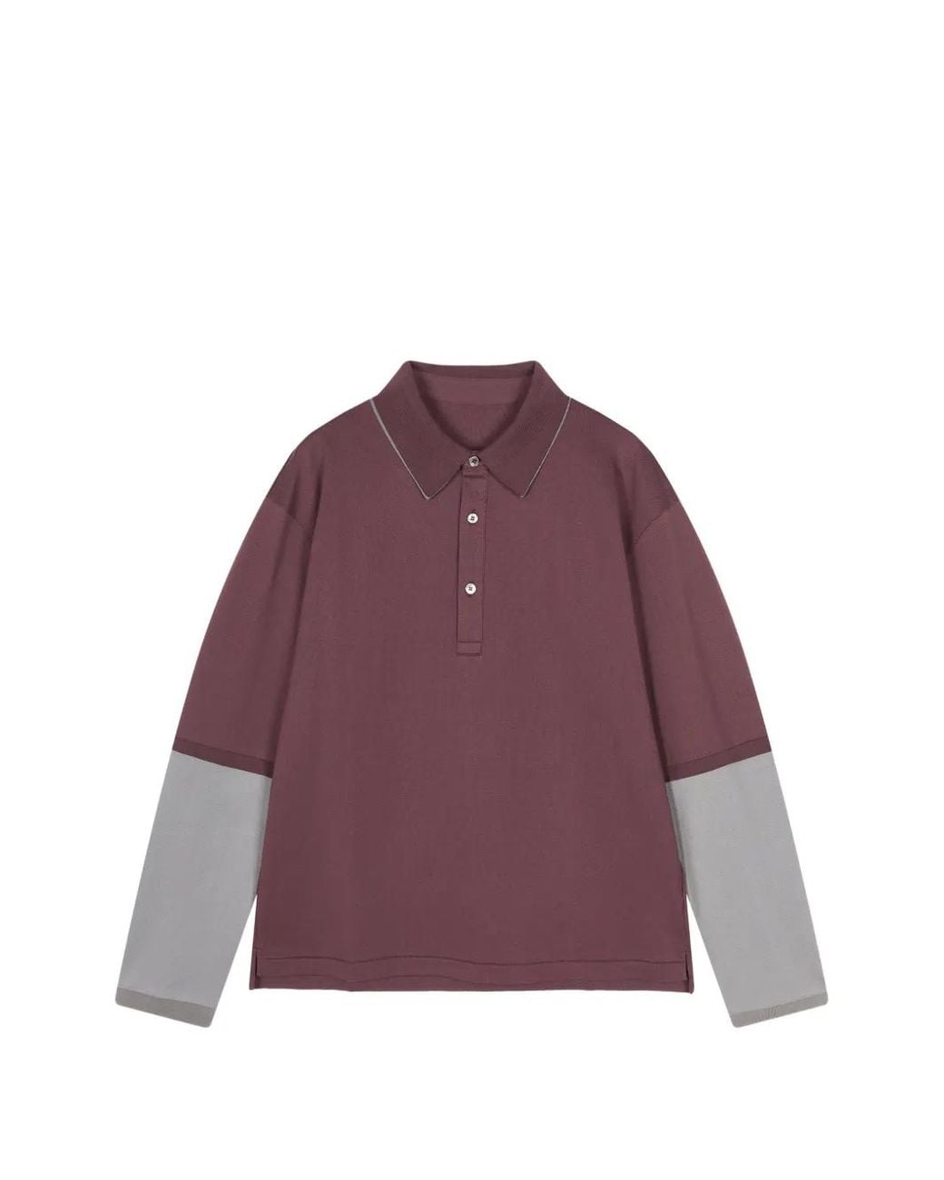 CROQUIS Purple Layered-Effect Long-Sleeve Polo Shirt for men