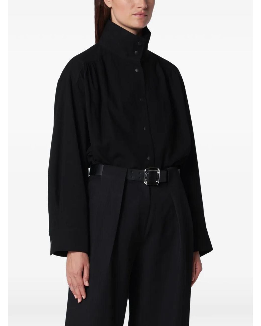 Source Unknown Black Chemise Froncée À Col Montant