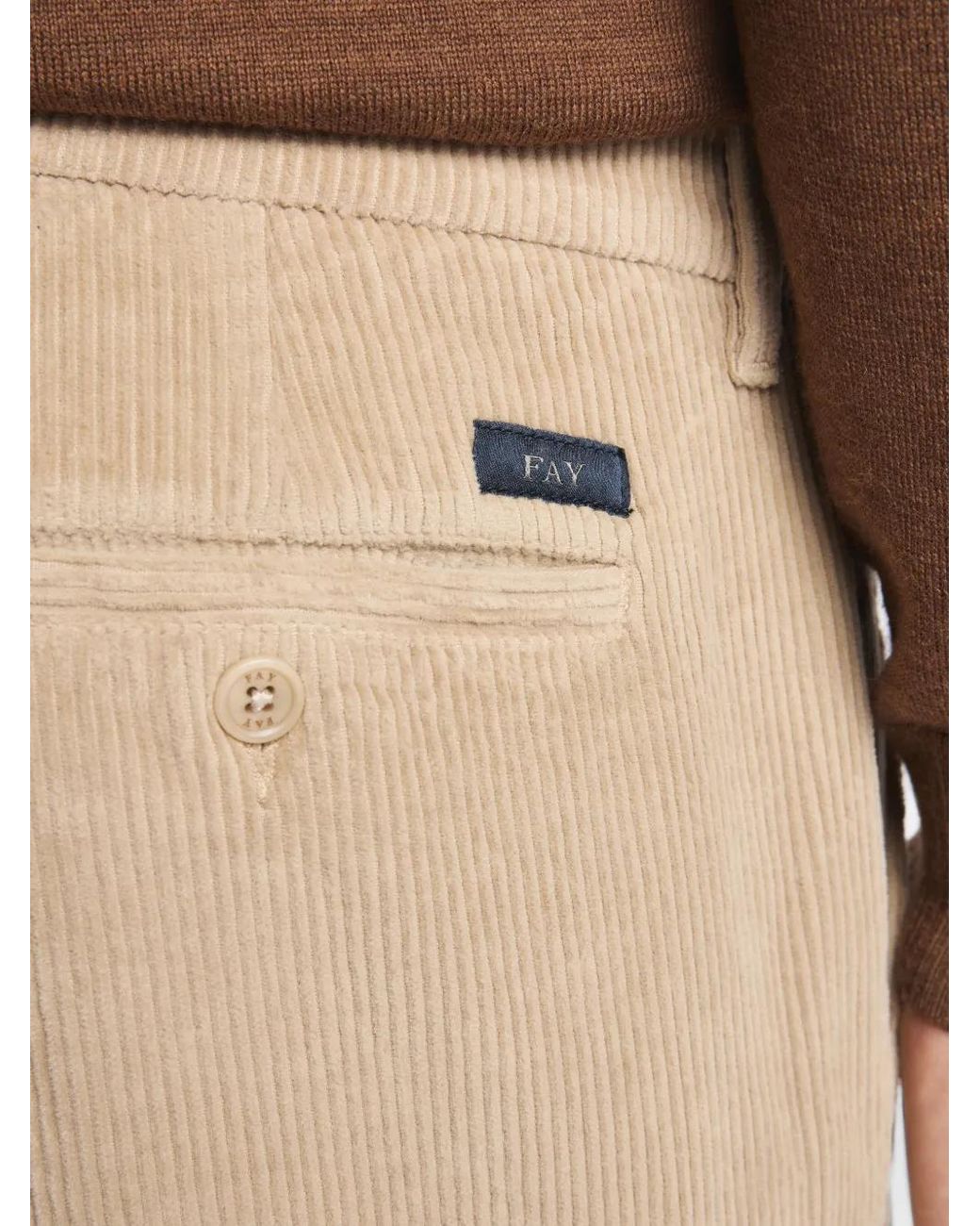 Fay Natural Corduroy Turned-Up Trousers for men