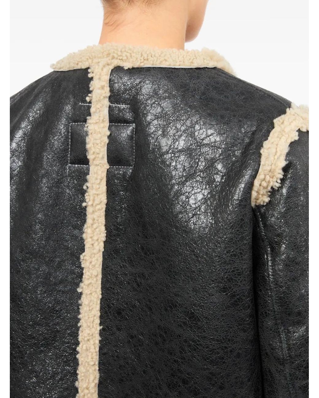 MM6 by Maison Margiela Black Leather Shearling-Panels Jacket