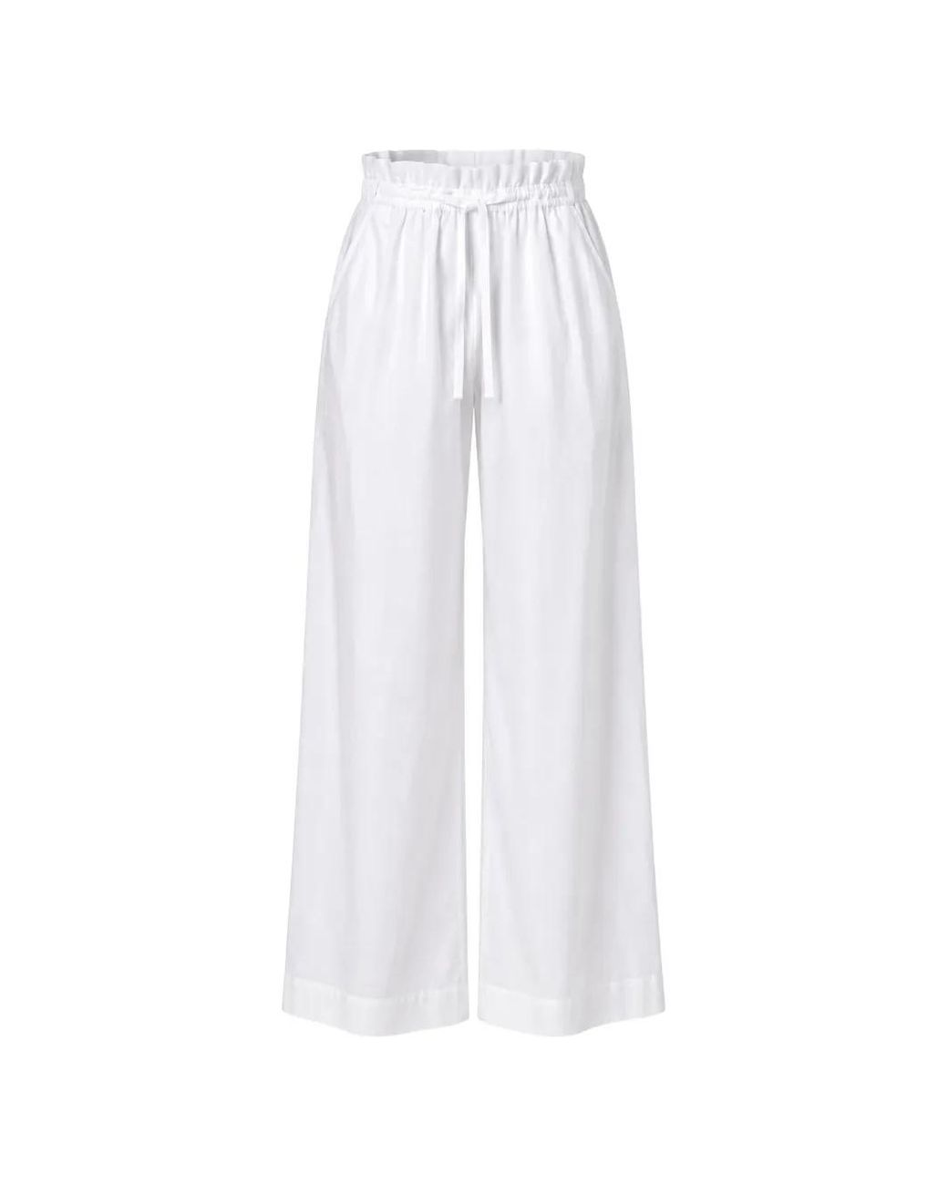 Tela White Paperbag-Waist Drawstring Palazzo Pants