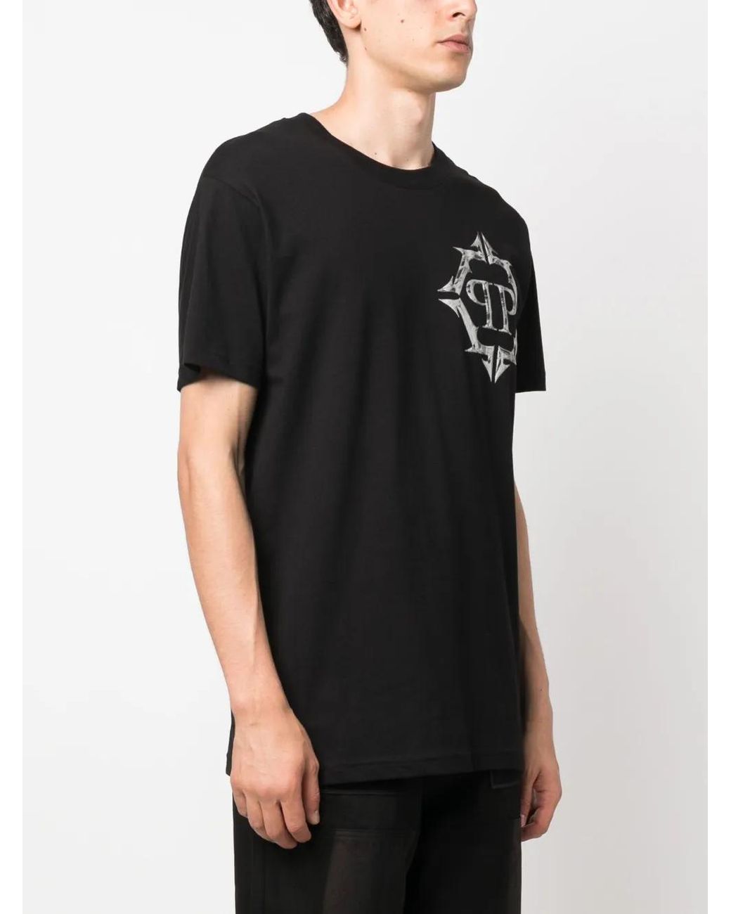 Philipp Plein Black Ss Chrome Round-Neck T-Shirt for men