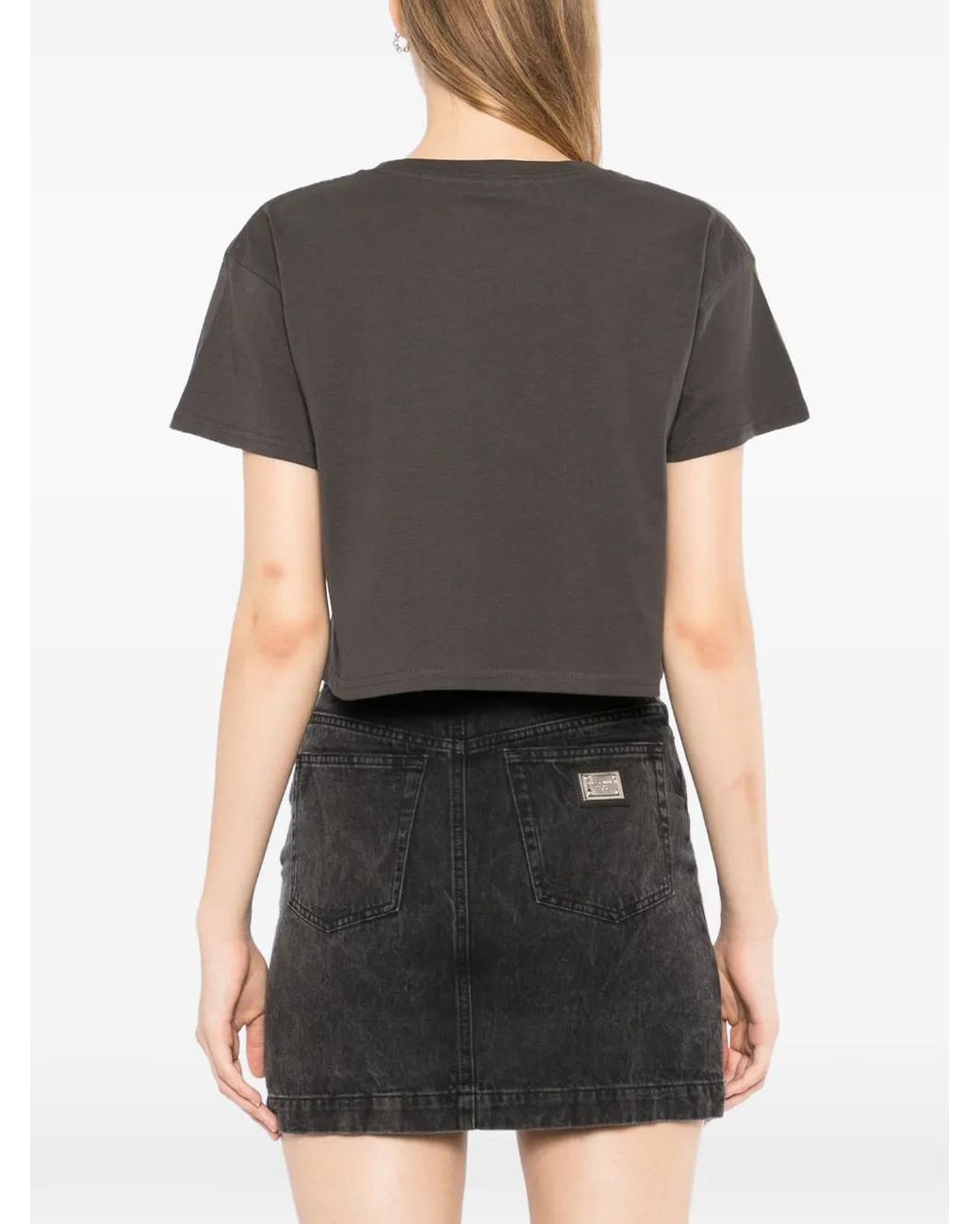 Melt Black Graphic-Print Cropped T-Shirt