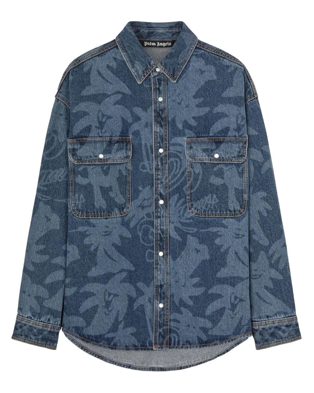 Palm Angels Blue Palmity Laser-Print Denim Shirt