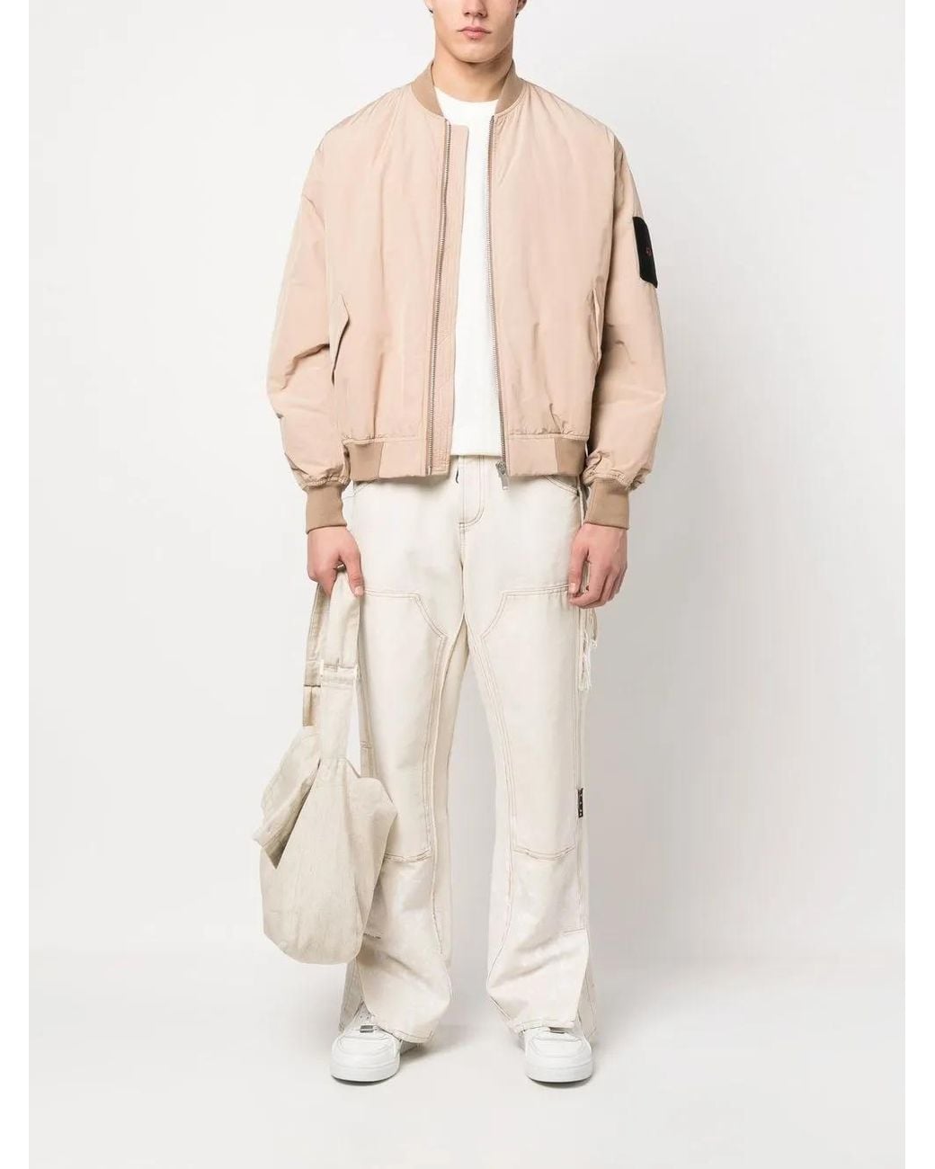 424 Pink Logo-Patch Quilted Bomber Jacket for men