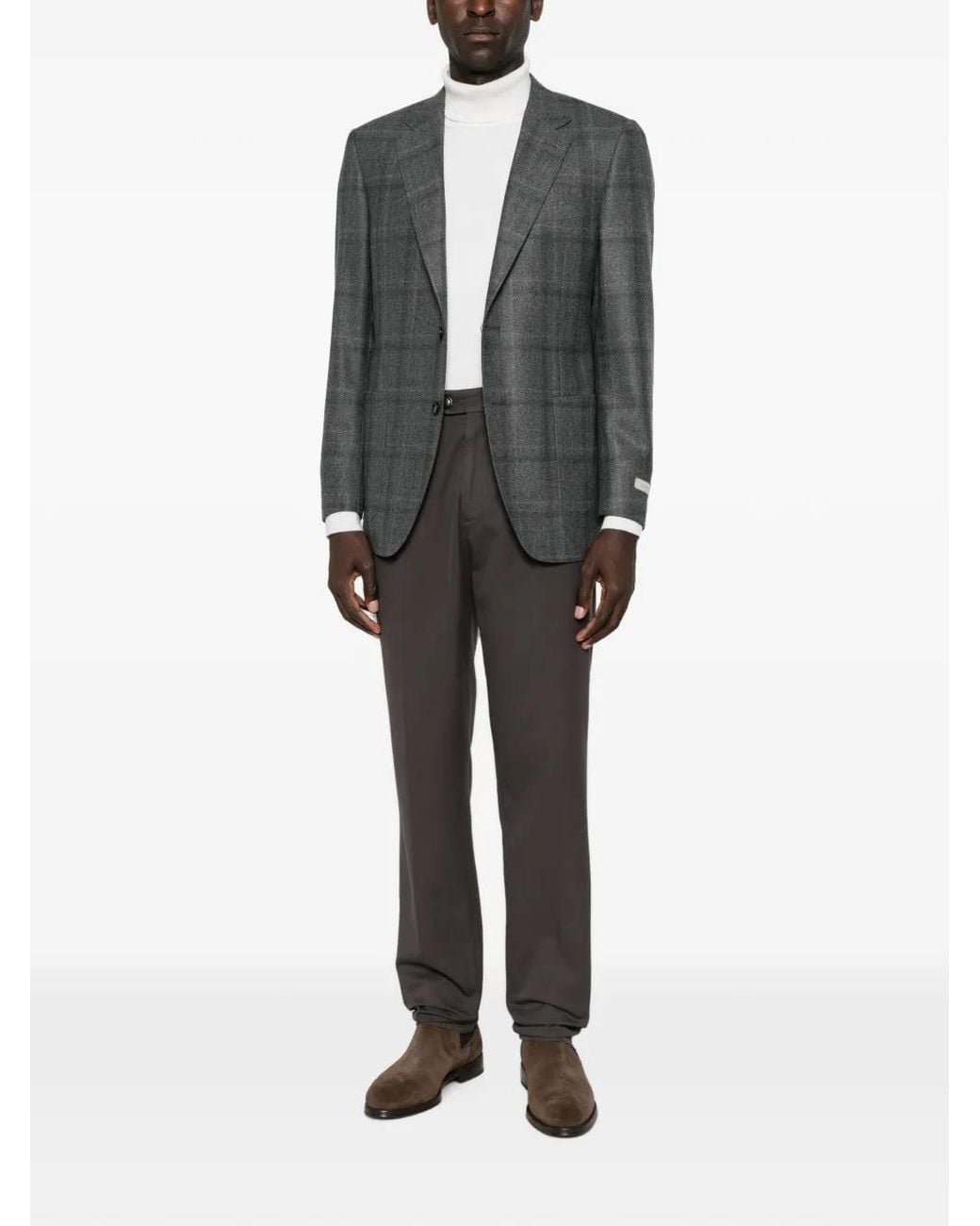 Canali Gray Check-Pattern Single-Breasted Blazer for men