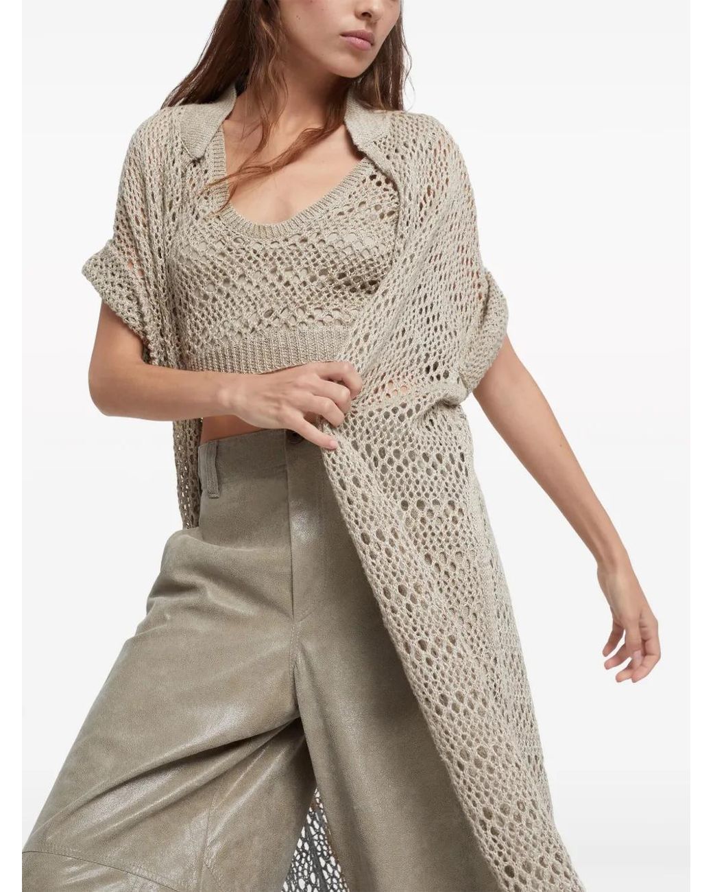 Brunello Cucinelli Gray Net Open-Knit Cardi-Coat