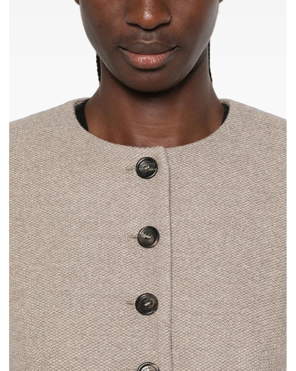Max Mara Natural Button-Up Collarless Jacket