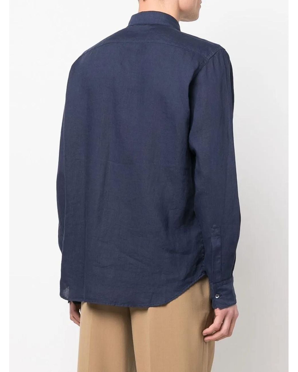Aspesi Blue Pointed-Collar Long-Sleeved Shirt for men