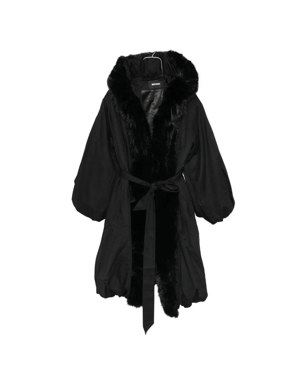 ROTATE BIRGER CHRISTENSEN Black Faux-Fur Trim Hooded Coat