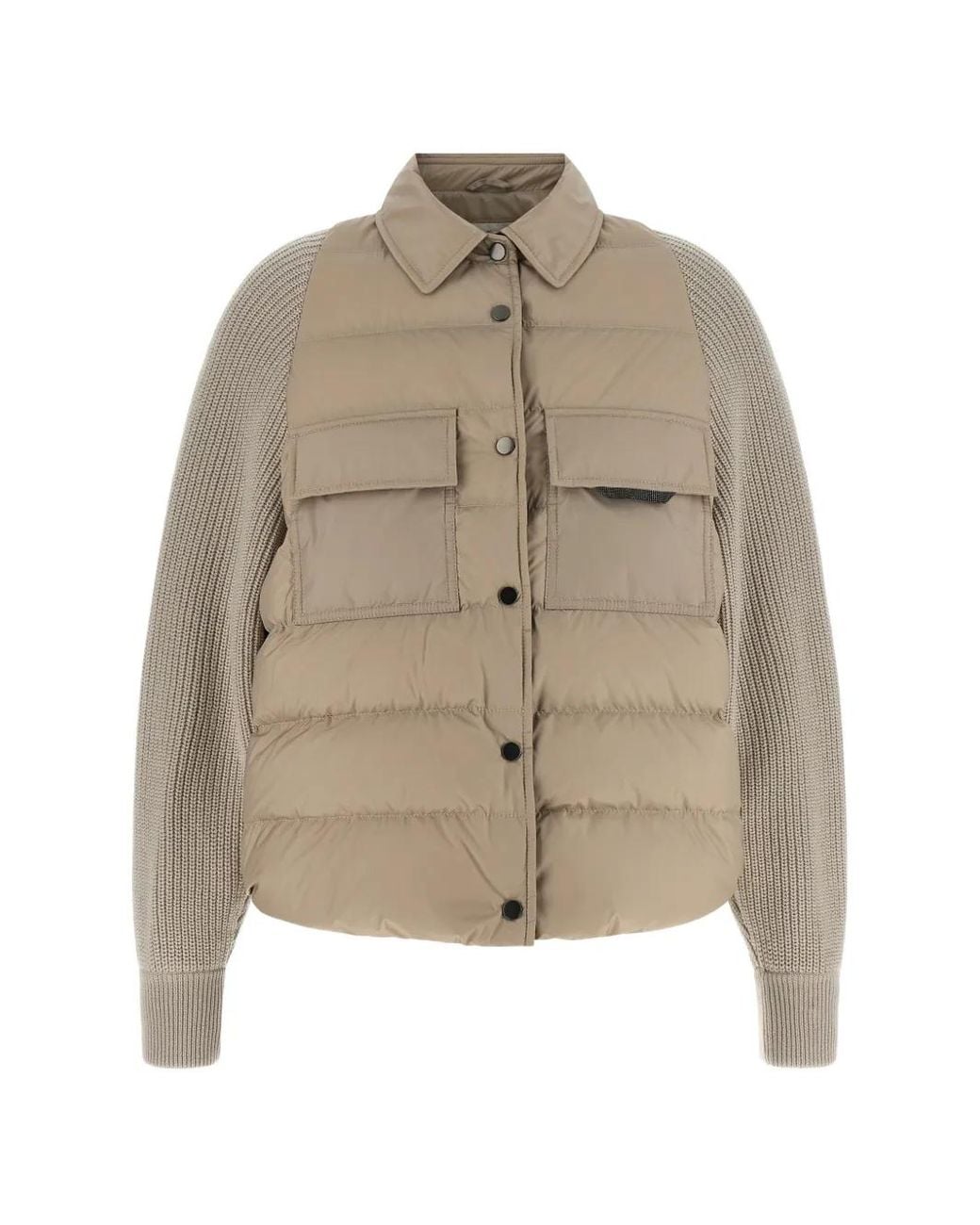 Brunello Cucinelli Natural Water-Resistant Matte Nylon Down Jacket With Zipper Pull