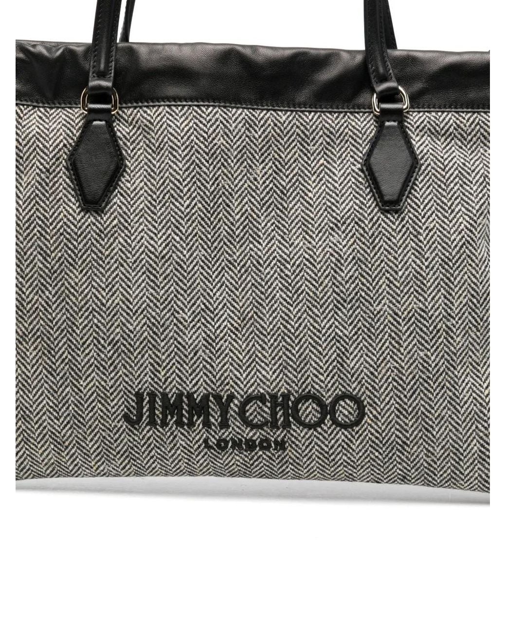 Jimmy Choo Gray Herringbone-Pattern Drawstring Shoulder Bag