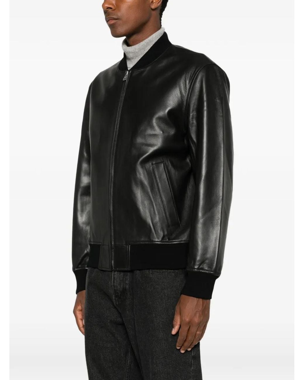 Sandro Black Veste En Cuir À Fermeture Zippée for men