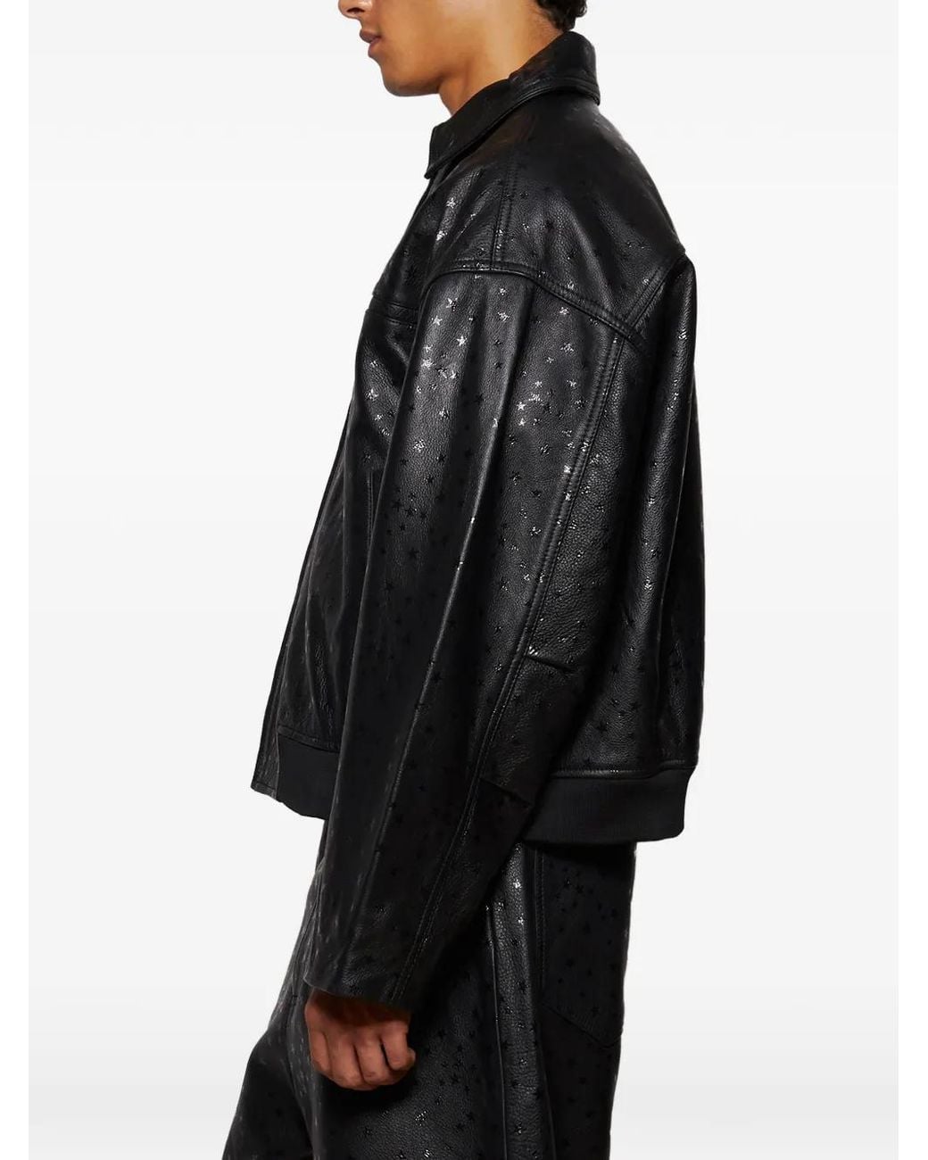 NAHMIAS Black Star-Motif Leather Bomber Jacket for men