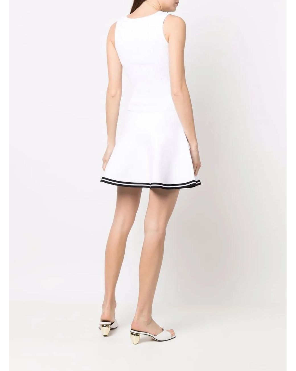 Sonia Rykiel White Pointelle Knit Fluted-Skirt Mini Dress