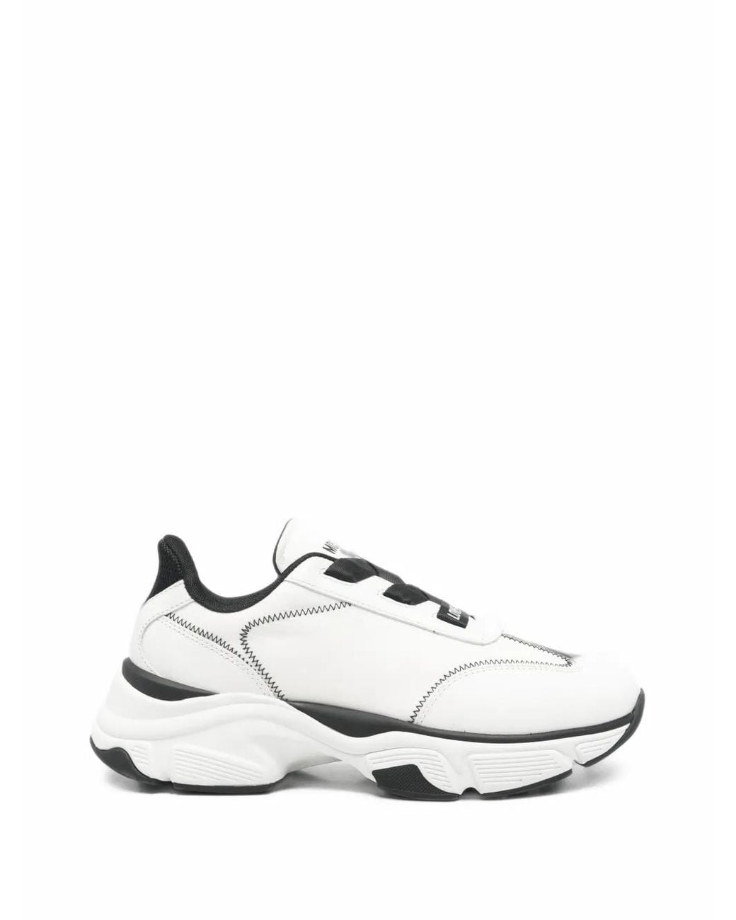 Love Moschino White Zigzag-Stitch Chunky-Sole Sneakers