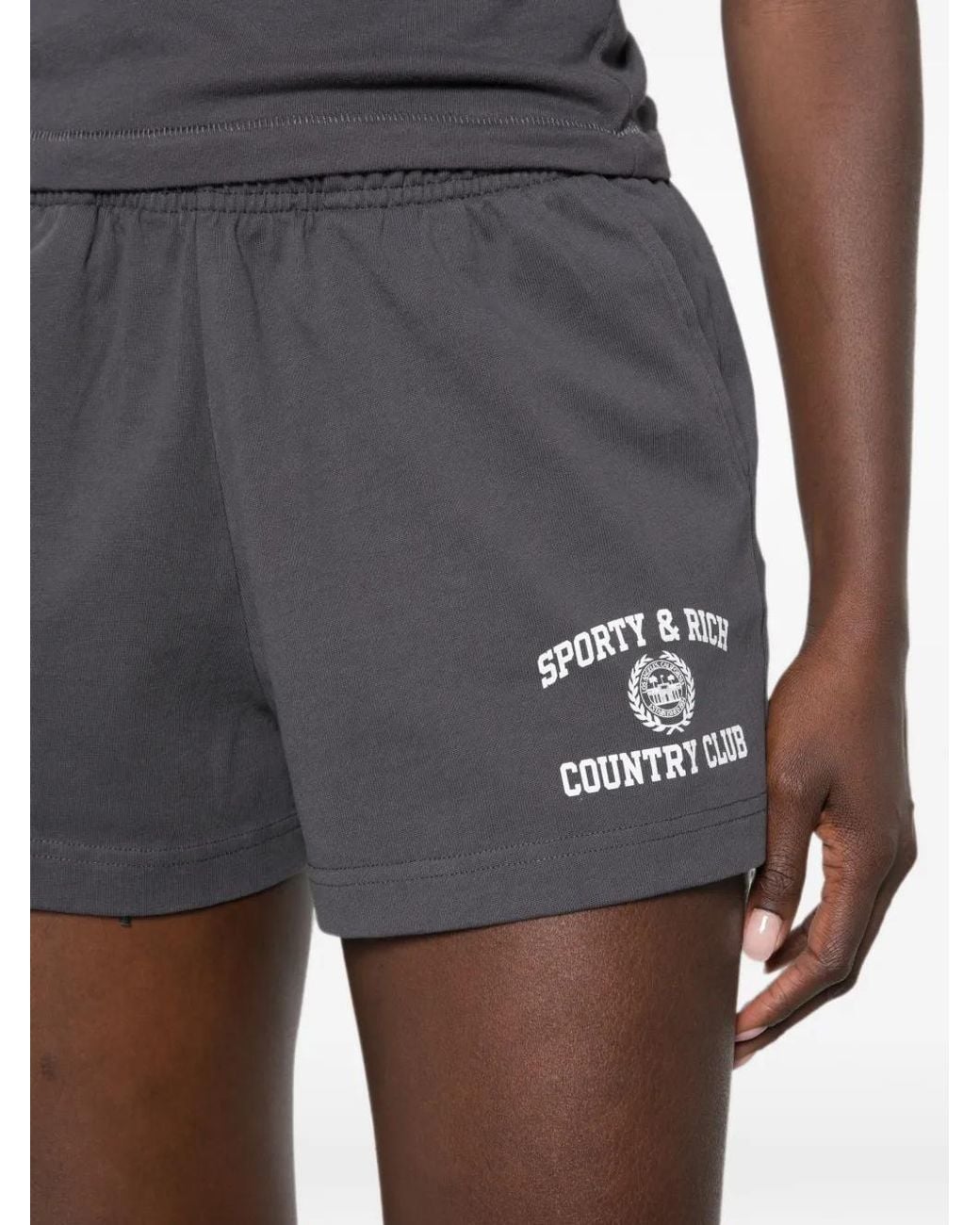 Sporty & Rich Gray Logo-Print Elasticated Shorts