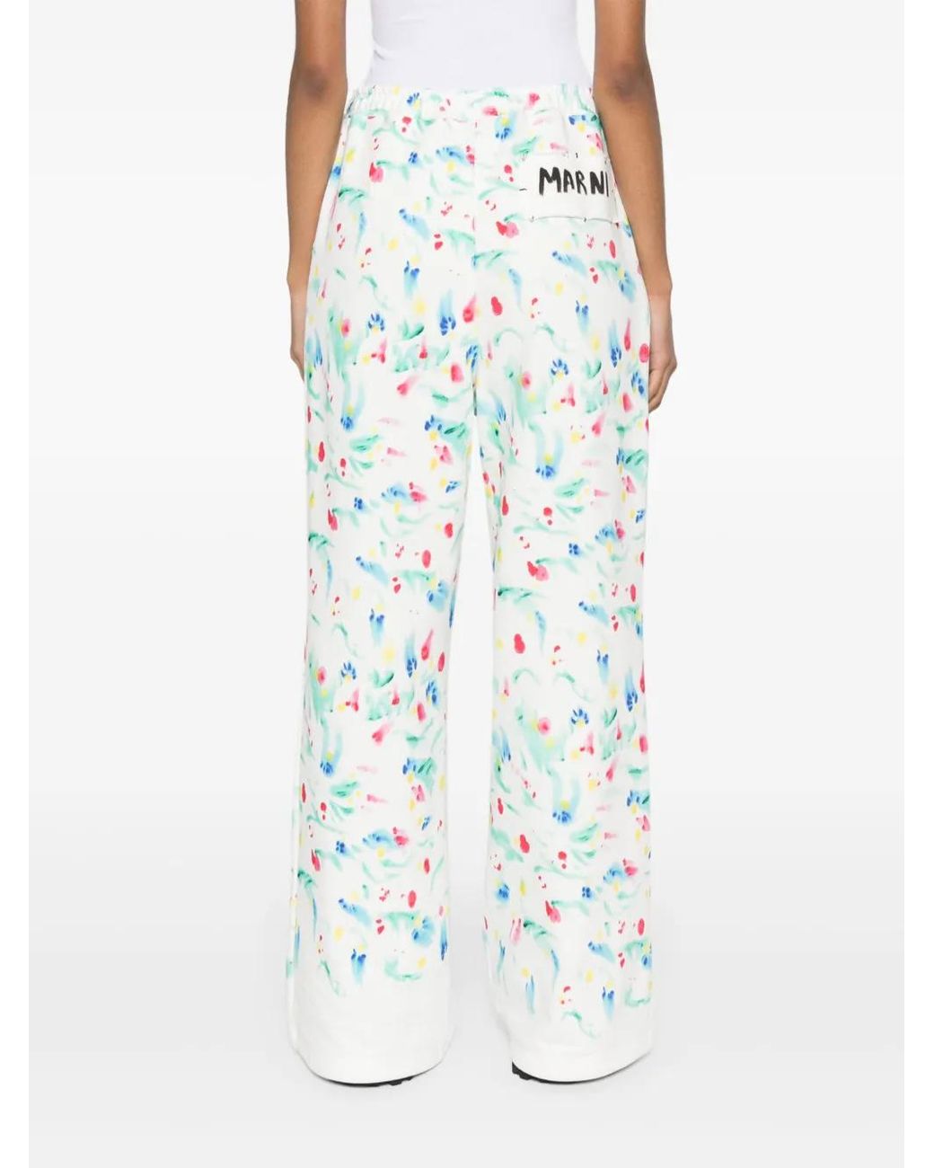 Marni Blue Floral-Print Cotton Track Pants