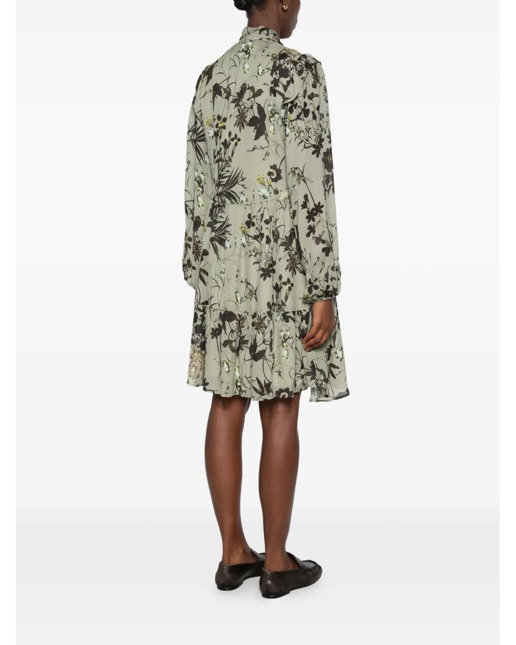 Marc O' Polo Green Floral-Print Ruffled Mini Dress