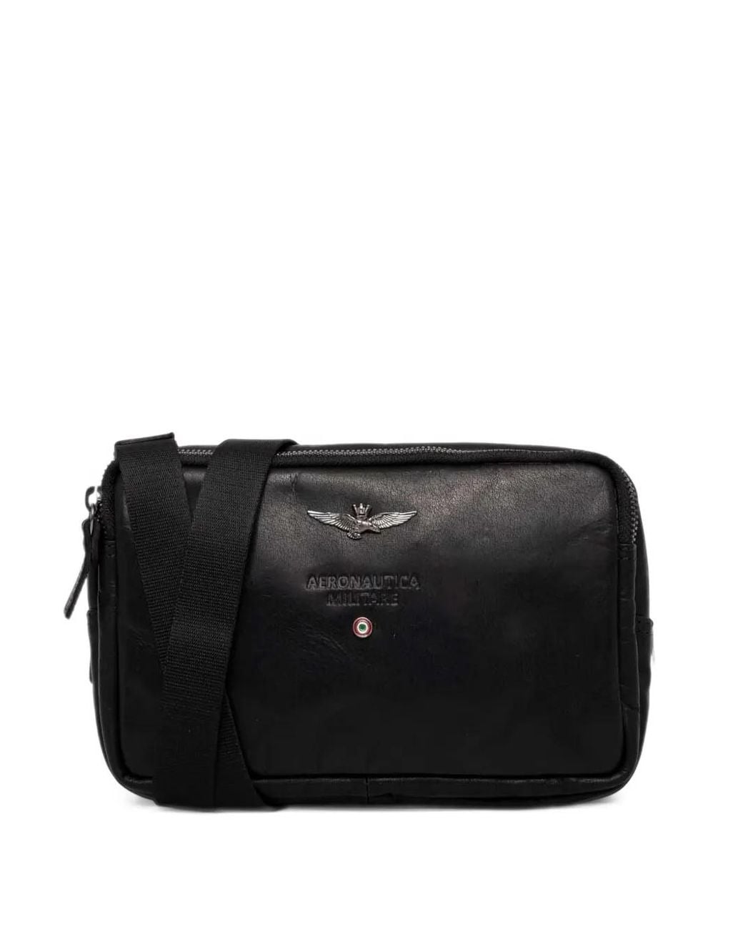 Aeronautica Militare Black Logo-Plaque Leather Belt Bag for men