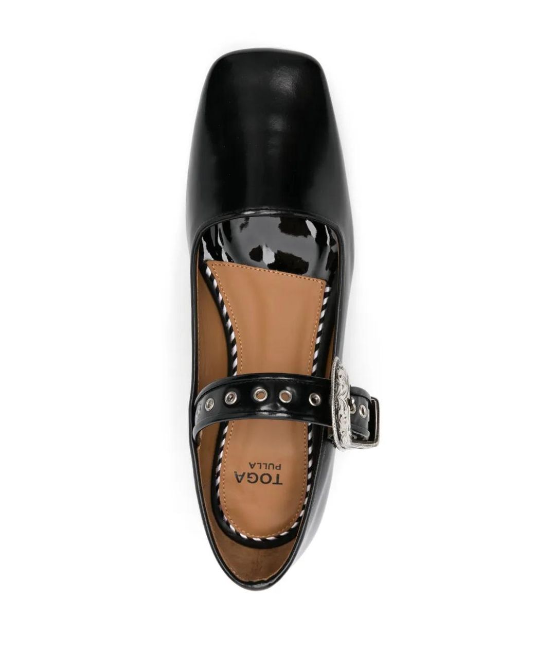 Toga Black Leather Ballet Flats