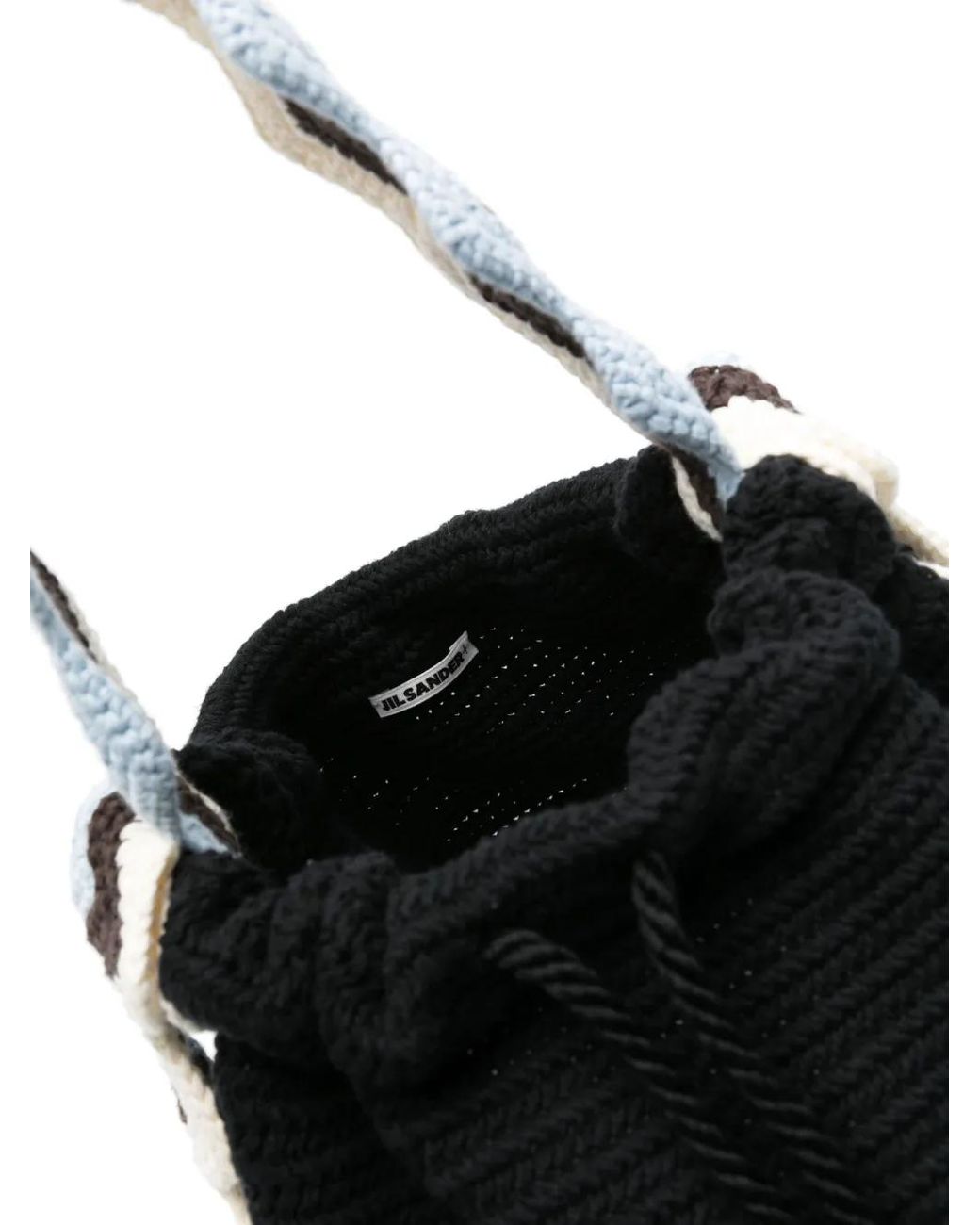 Jil Sander Black Zigzag-Stripe Knitted Bucket Bag
