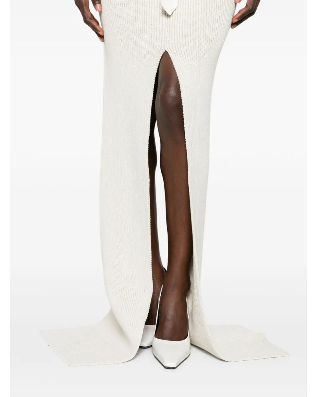 Rick Owens White Ribbed-Knit Maxi Skirt