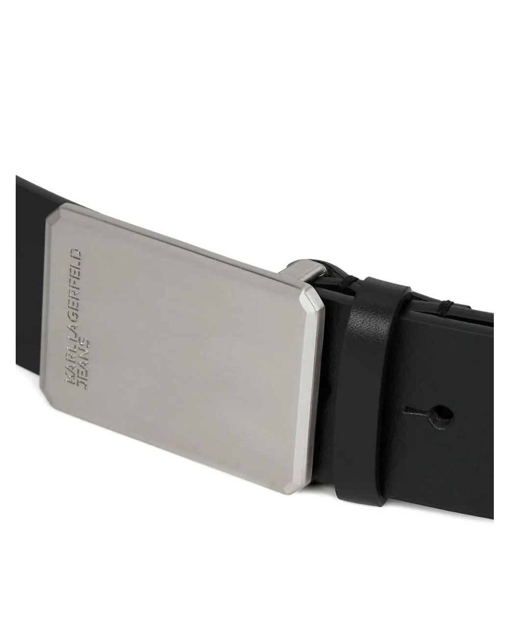 Karl Lagerfeld Black Logo-Engraved Leather Belt for men