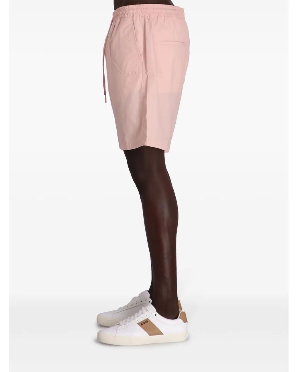 HUGO Pink Dan Drawstring Cotton Shorts for men