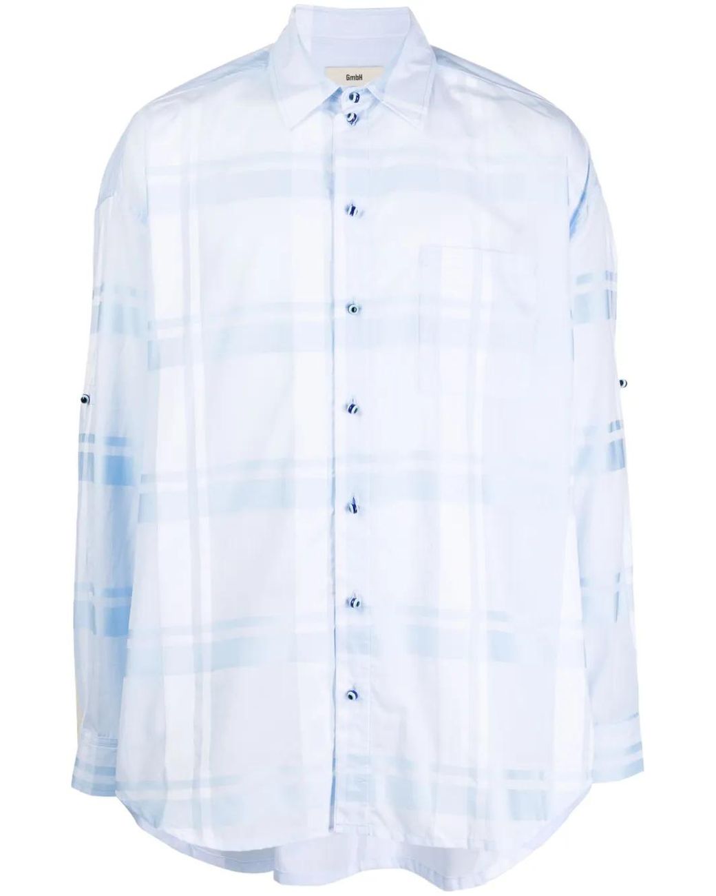 GmbH Blue Semi-Sheer Plaid Cotton Shirt for men