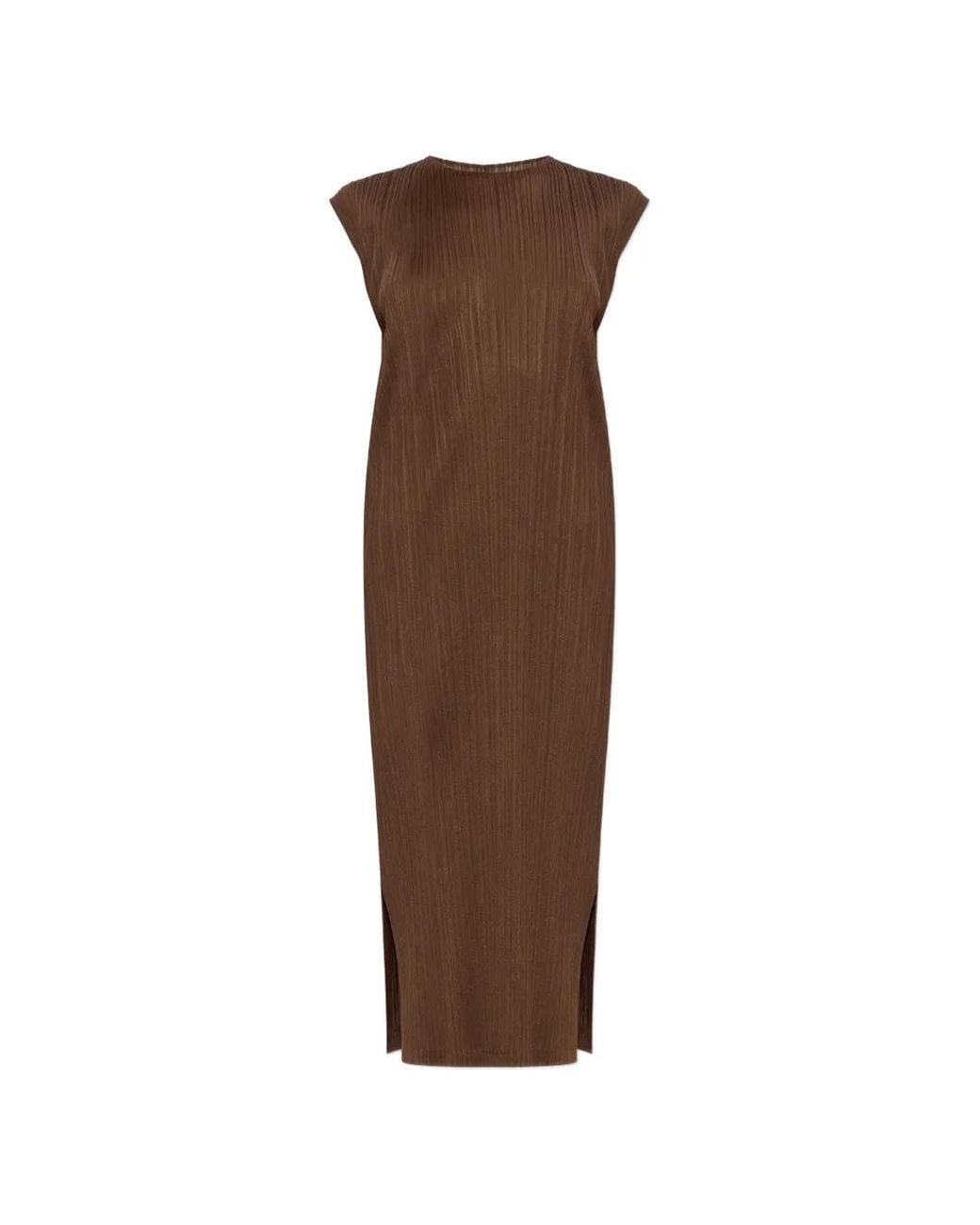 Pleats Please Issey Miyake Brown Sleeveless Pleated Dress