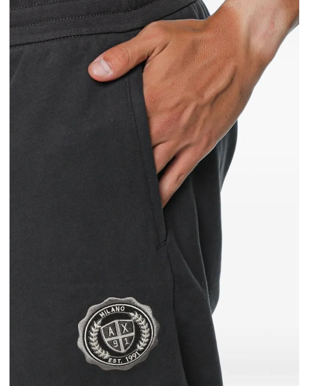 ARMANI EXCHANGE Black Logo-Patch Track Pants for men