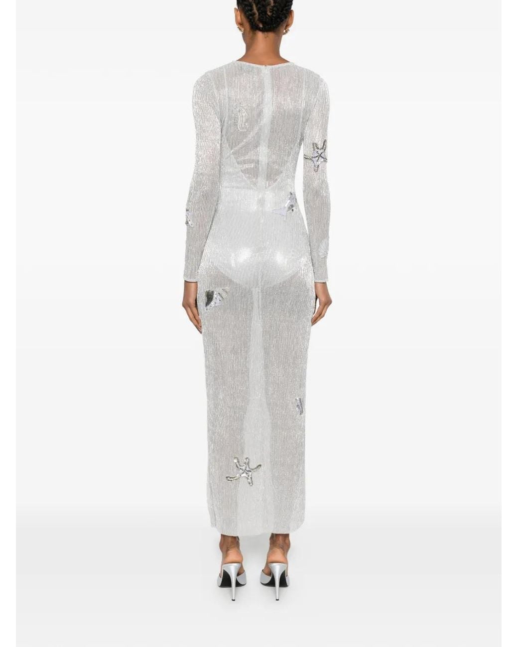 Leslie Amon White Sea Shell-Patch Maxi Dress