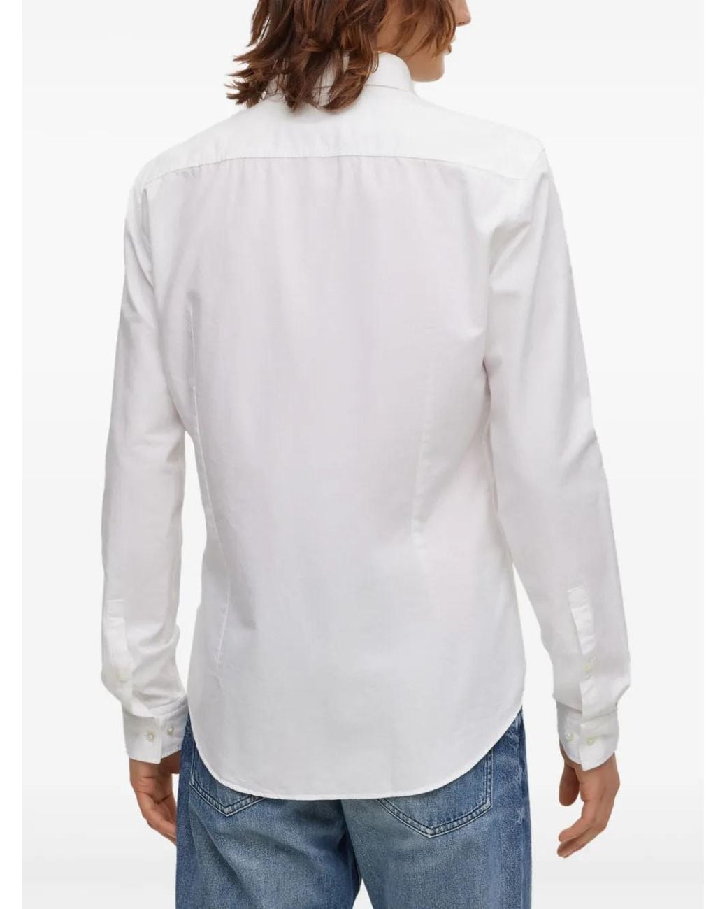 HUGO White Logo-Appliqué Cotton Shirt for men