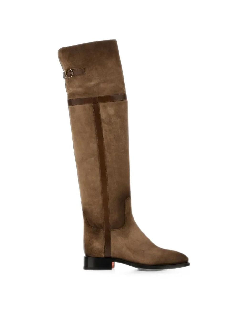 Santoni Brown Buckle-Detail Suede Knee-High Boots