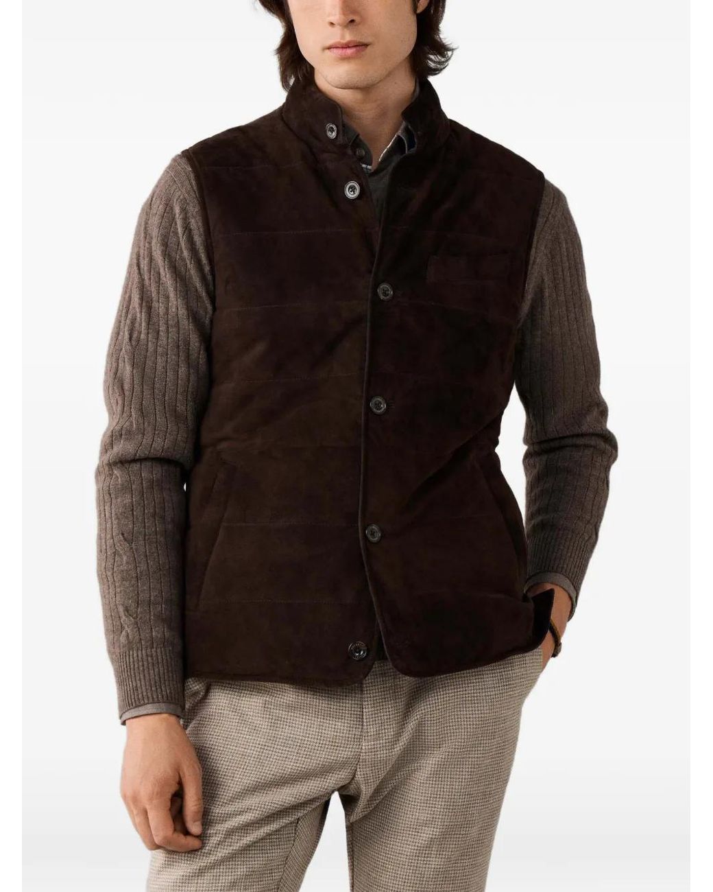 Hackett Brown Quilted Reversible Gilet for men