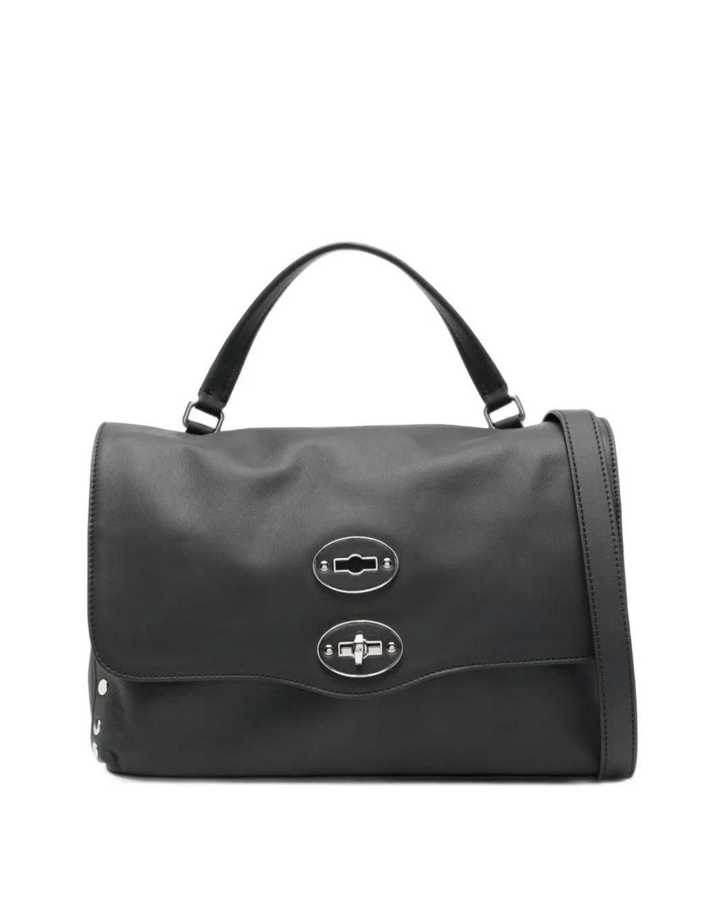 Zanellato Black Small Postina Saeta Studded Leather Tote Bag