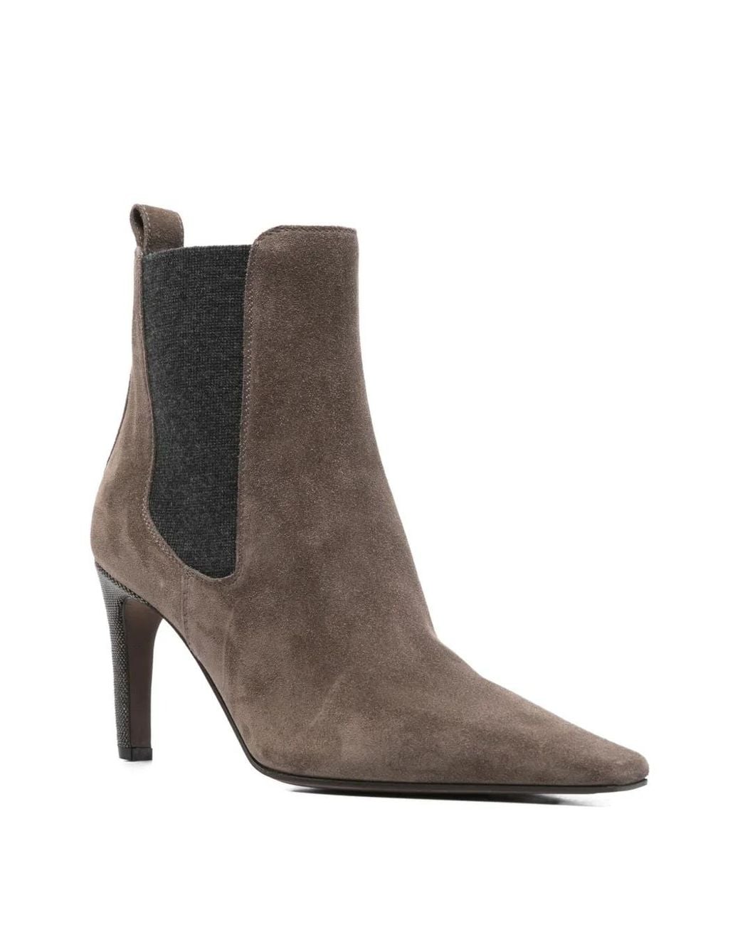 Brunello Cucinelli Brown Monili-Embellished Suede Ankle Boots