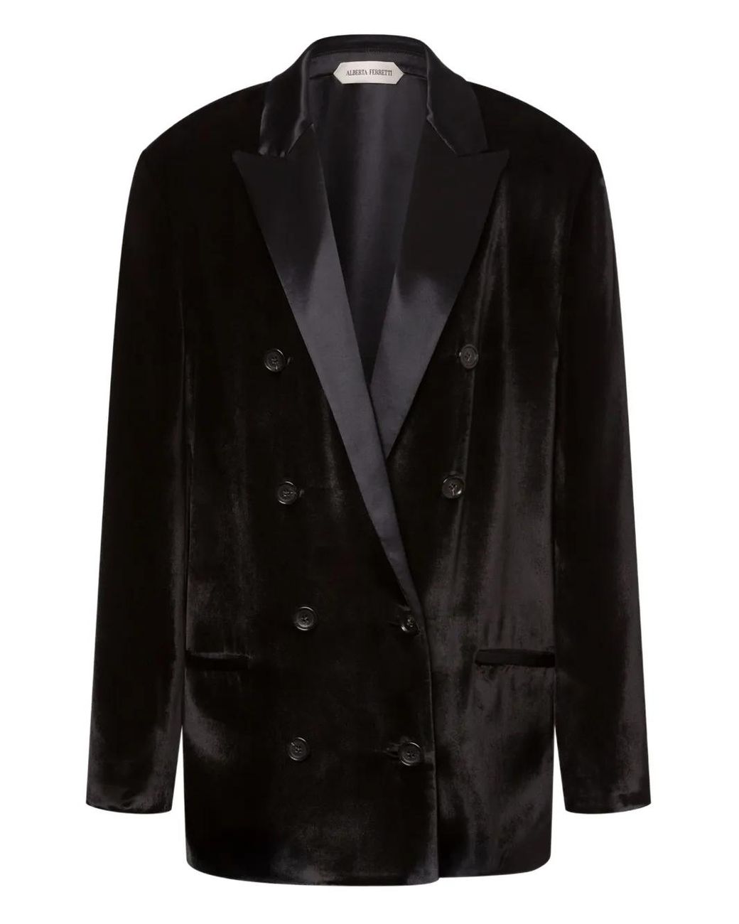 Alberta Ferretti Black Satin Double-Breasted Blazer