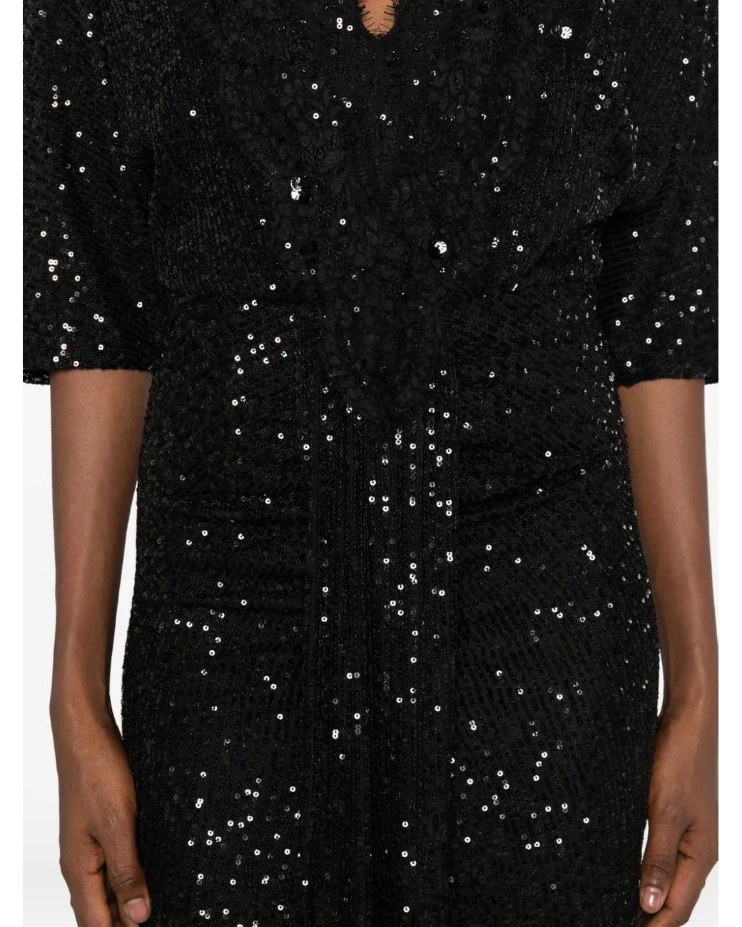 Nissa Black Sequinned Midi Dress