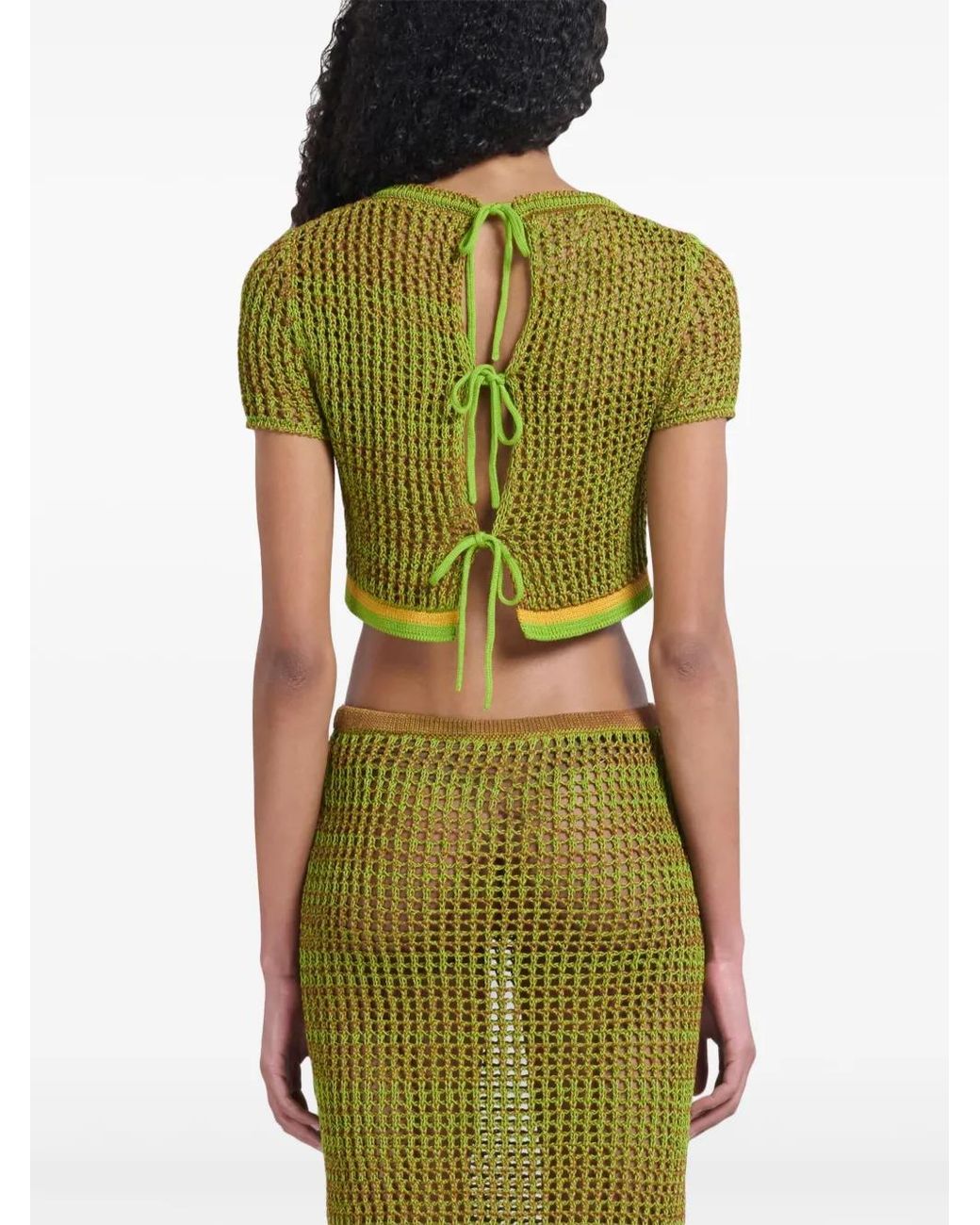 Marni Green Crochet-Knit Cropped Top