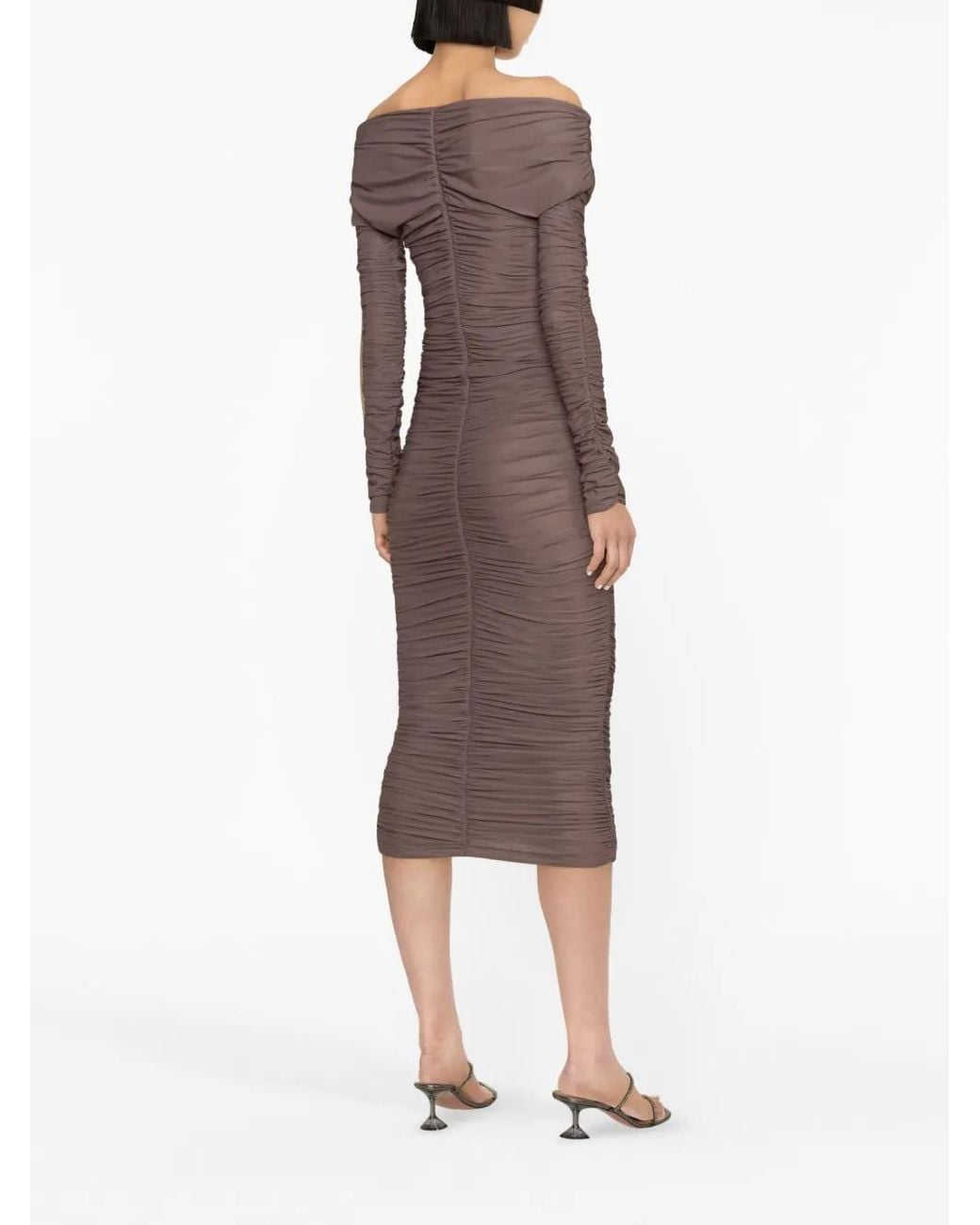 ANDAMANE Purple Nicole Ruched Off-Shoulder Dress