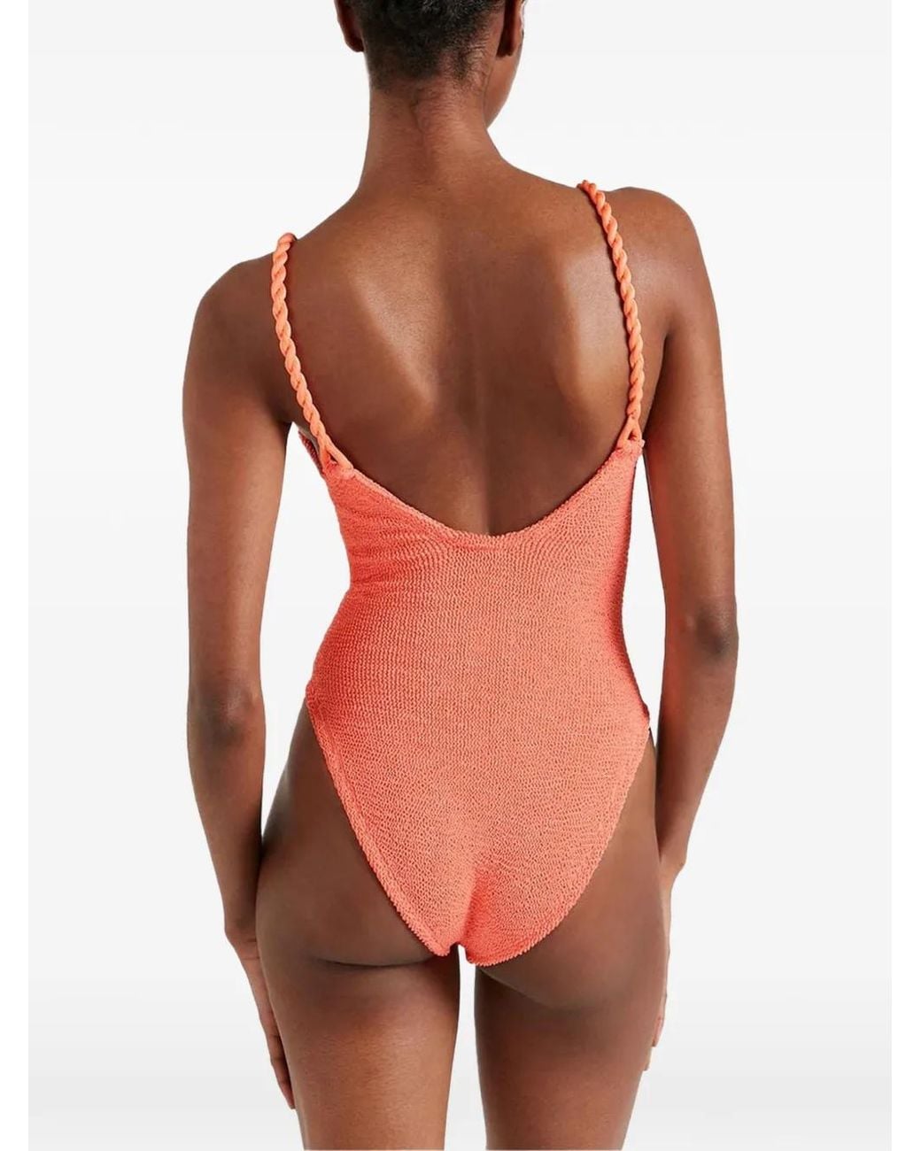 Hunza G Red Camille Crinkle-Effect Swimsuit