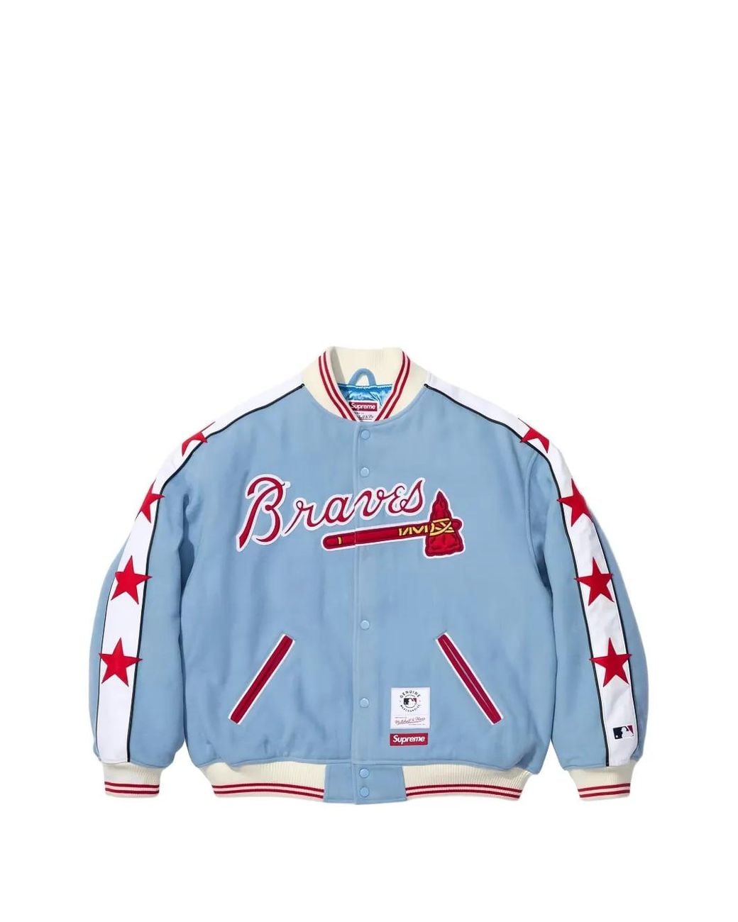 Supreme Blue X Mitchell & Ness Mlb Logo-Patch Varsity Jacket for men