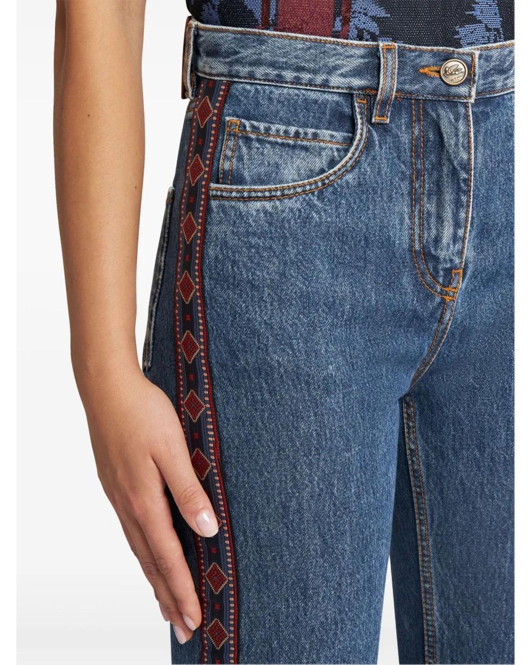 Etro Blue Side Appliqué Jeans
