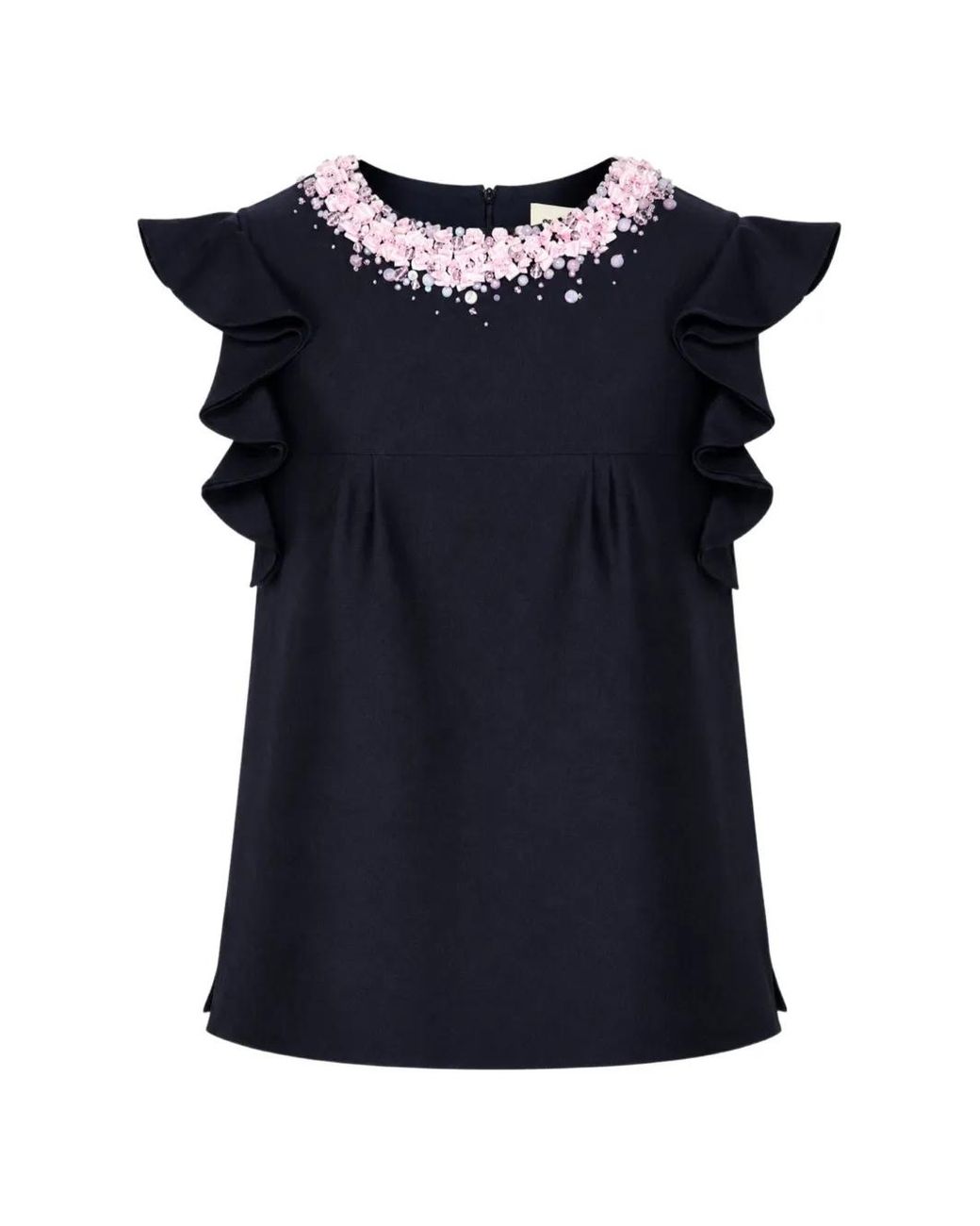 ShuShu/Tong Blue Blouse Ornée De Perles À Manches Volantées