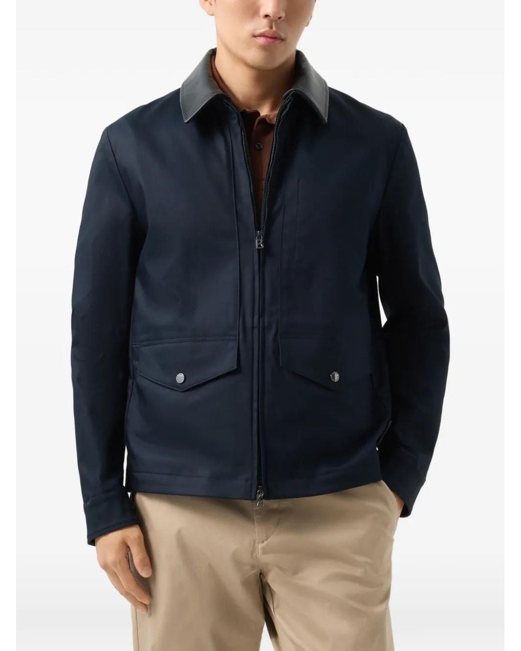 Bogner Blue Veste Mirco À Col En Cuir for men