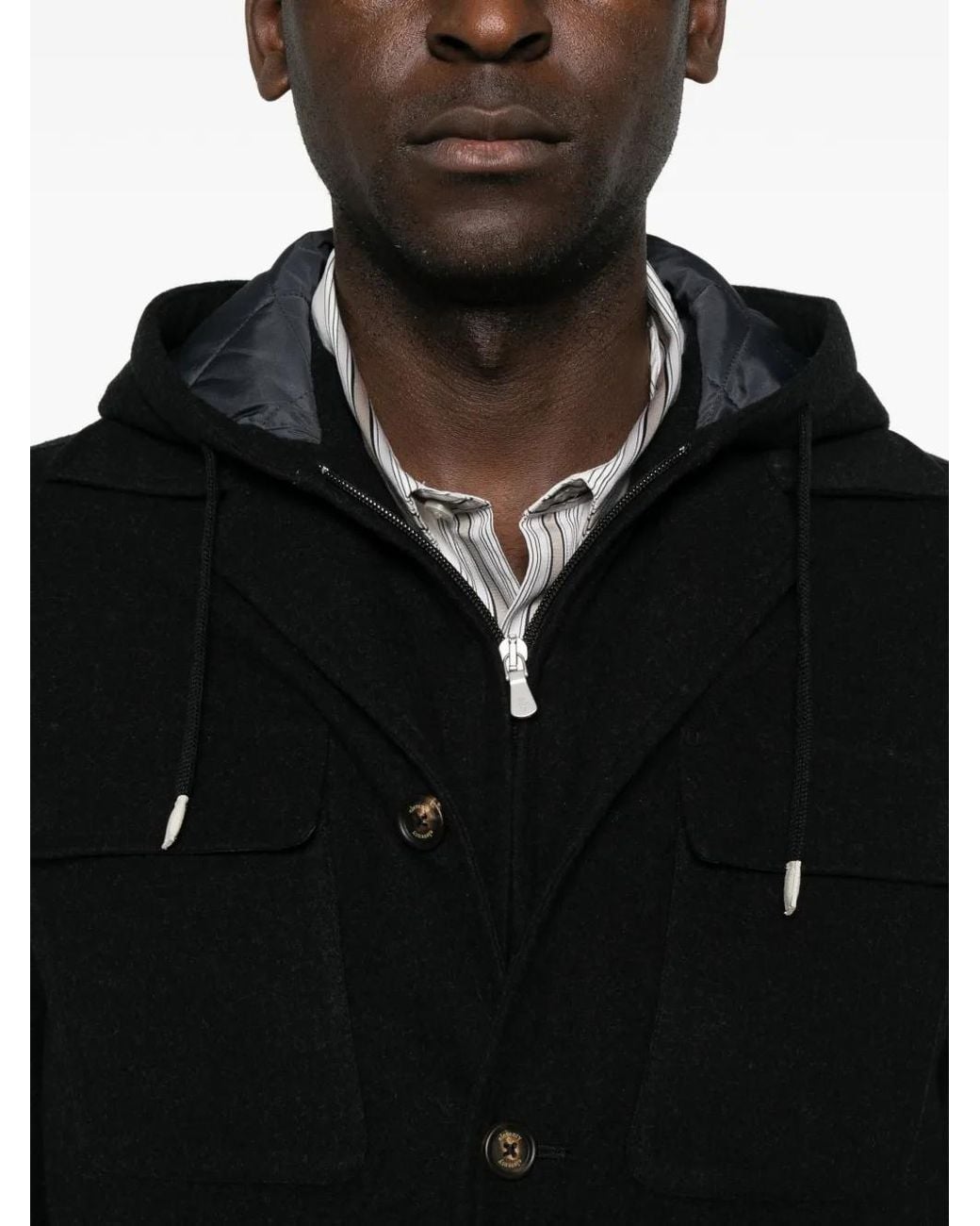 Eleventy Black Hooded Wool Jacket for men
