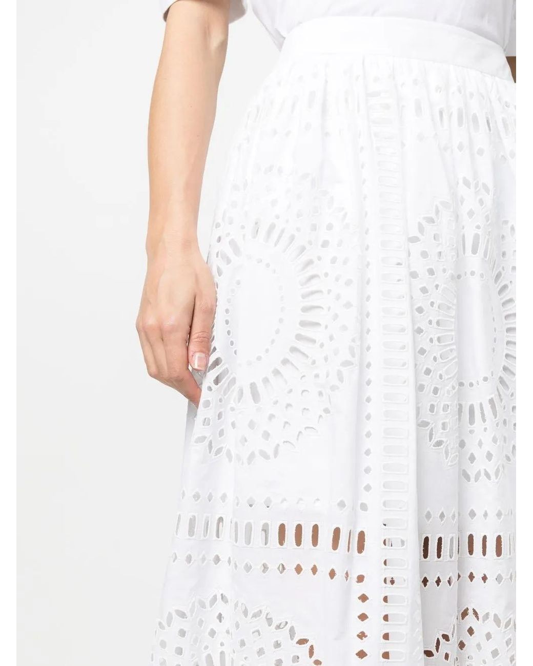 Alberta Ferretti White Broderie Anglaise Maxi Skirt